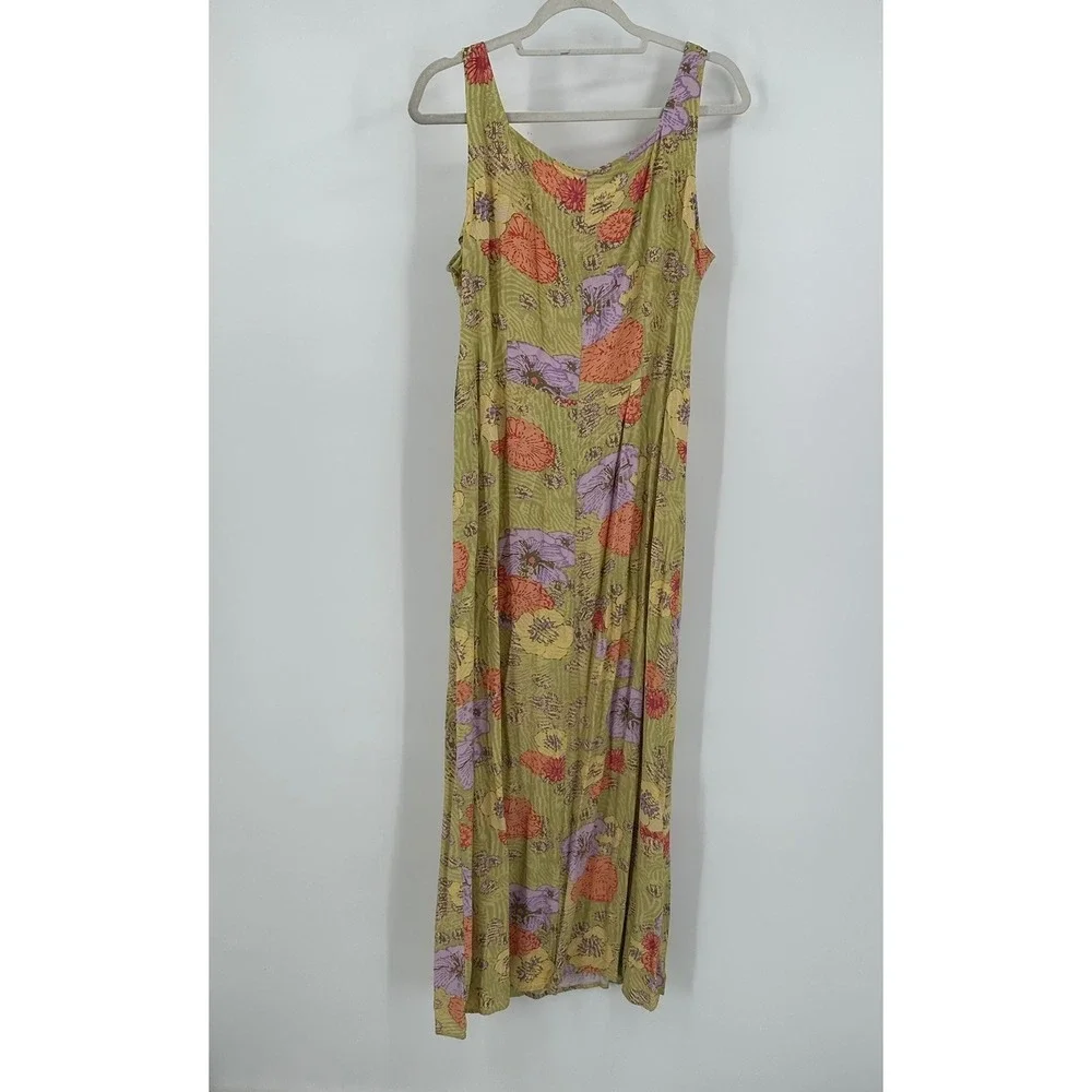 Sigrid Olsen Womens Y2K Boho Floral Maxi Dress Size 12 Cottagecore Botanical Vtg